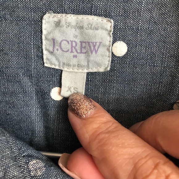 J.Crew Factory Chambray Polka Dot Button Down Top - Picture 4 of 8